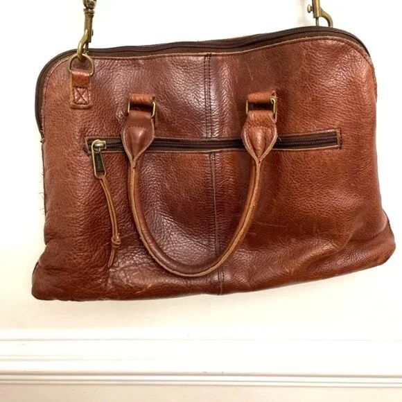 Duluth Trading Brown Leather Messenger Bag & Dust Bag Adjustable Shoulder Strap